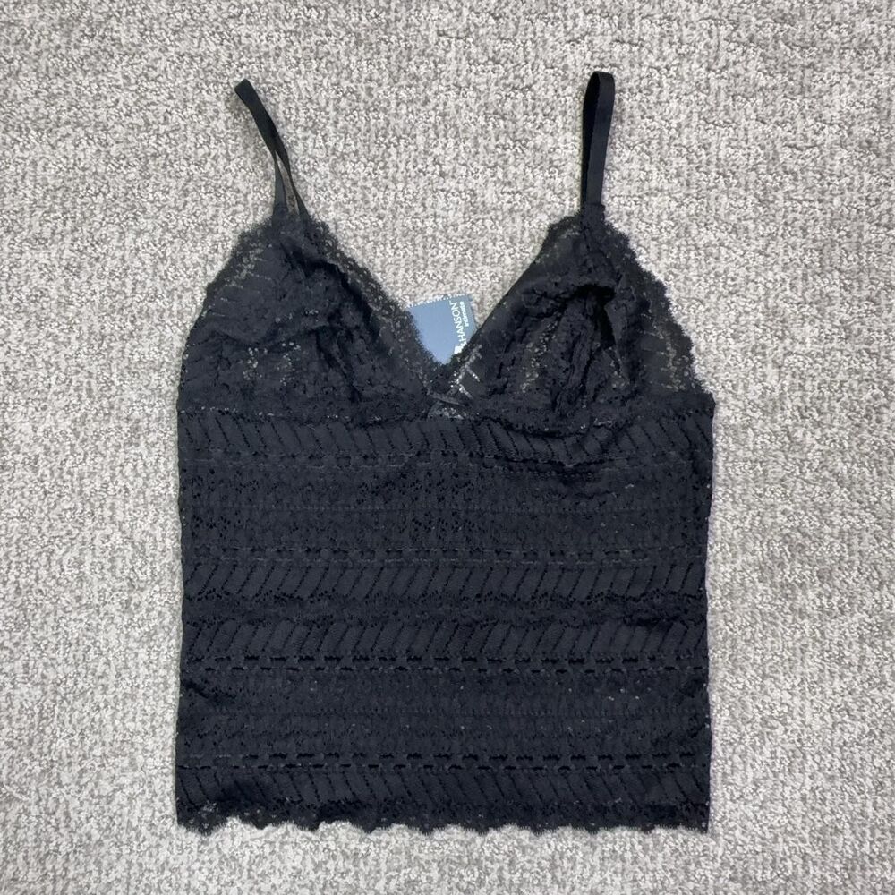 Hillard Hanson Camisole Tank Top Womens Small Black Lace Crop Cami Intimate
